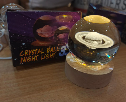 3D Saturn Crystal Ball Night Light with Wooden Base 🌌✨