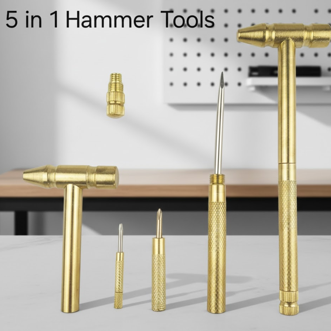 5‑in‑1 Mini Brass Hammer & Screwdriver Set – Multifunction Repair Tool 🛠️