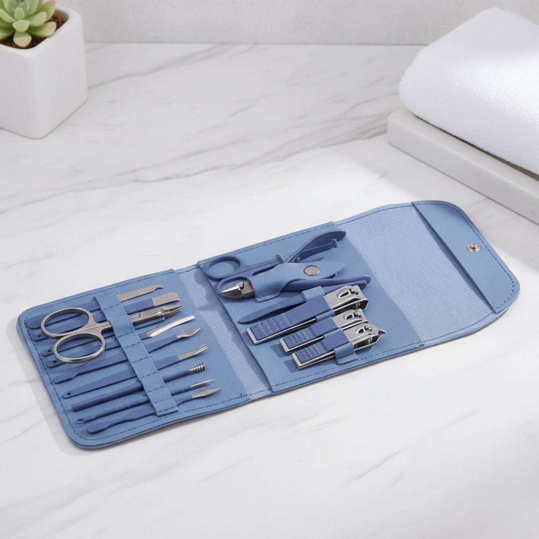16‑in‑1 Professional Manicure & Pedicure Kit – Dark Blue Stainless Steel Grooming Set 💅✨