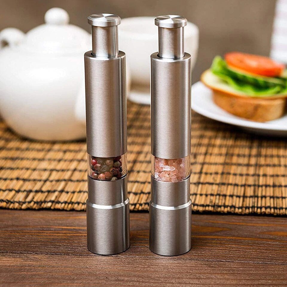 Stainless Steel One‑Hand Salt & Pepper Grinder Set 🧂
