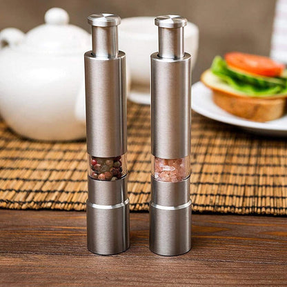 Stainless Steel One‑Hand Salt & Pepper Grinder Set 🧂