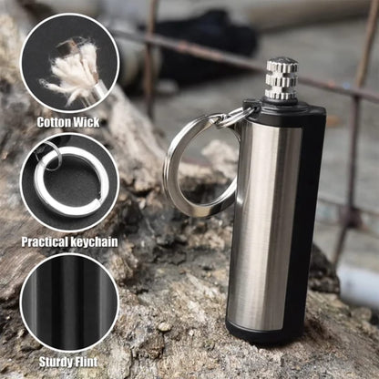 Portable Fire Starter Keychain – Flint Rod & Cotton Wick Emergency Lighter 🔥🏕️