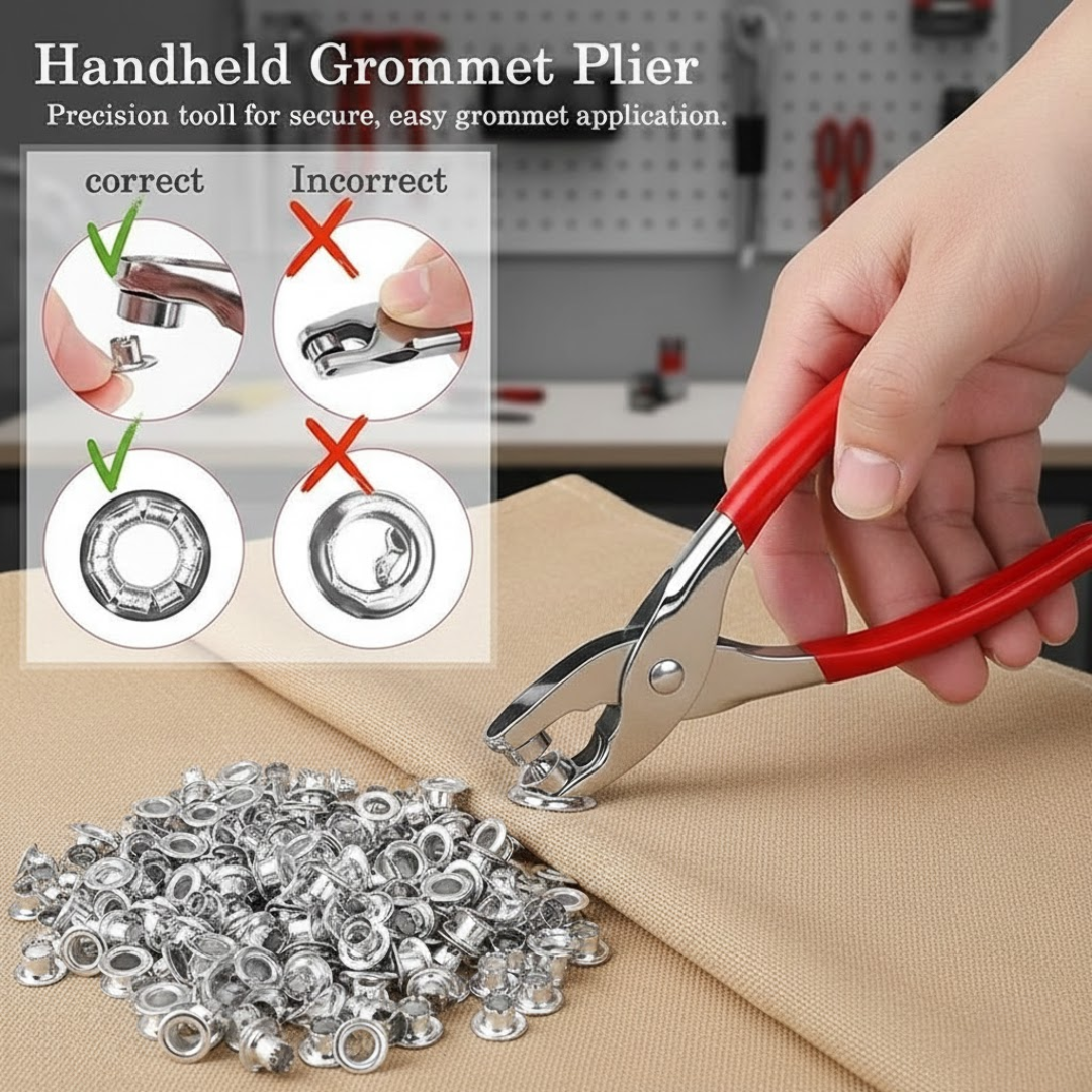 Handheld Grommet Plier Set – Eyelet Punch Tool with Metal Grommets 🛠️