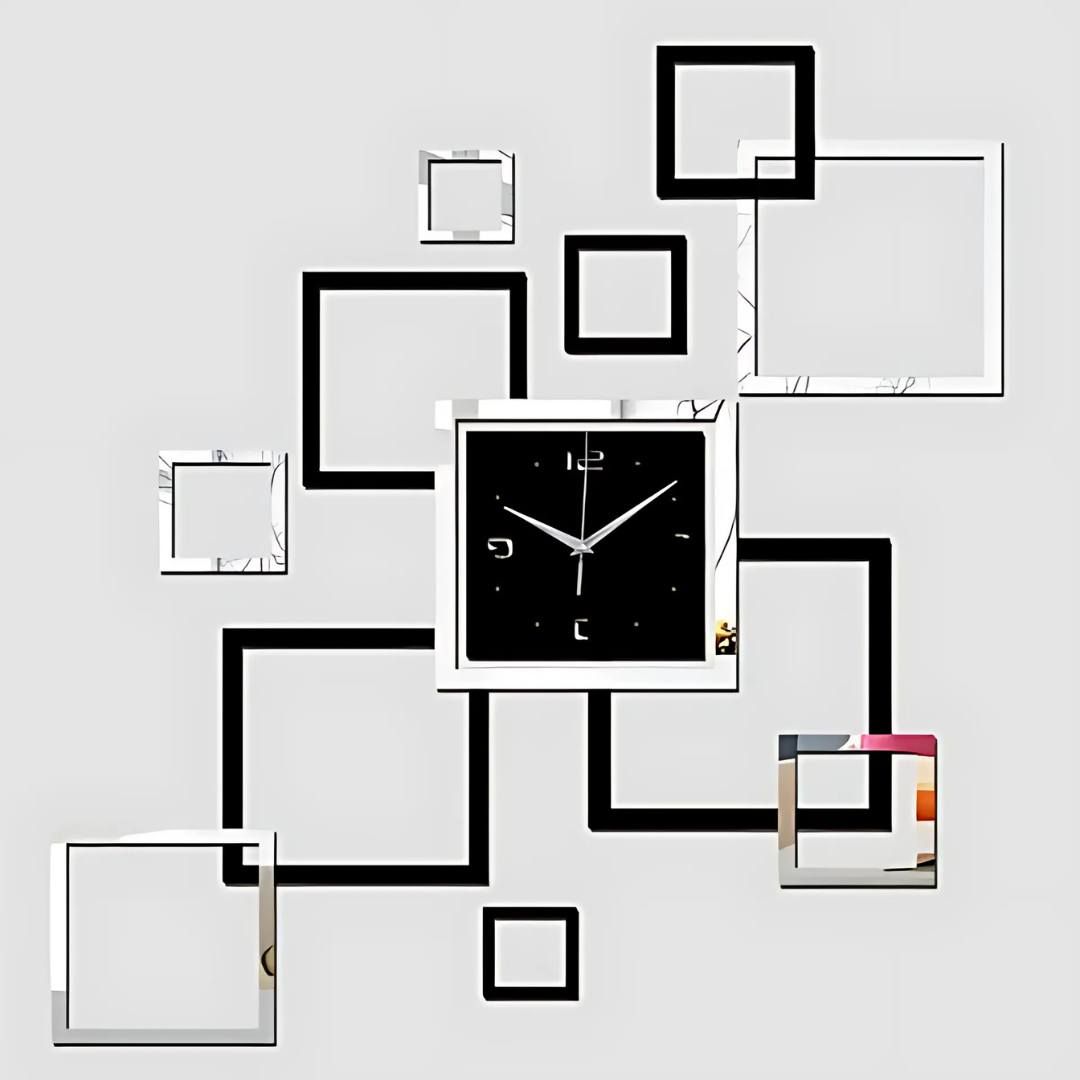 3D DIY Acrylic Wall Clock - Modern Square Mirror Design Stereo Wall Decor for Living Room & Office