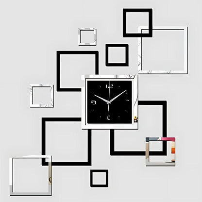 3D DIY Acrylic Wall Clock - Modern Square Mirror Design Stereo Wall Decor for Living Room & Office