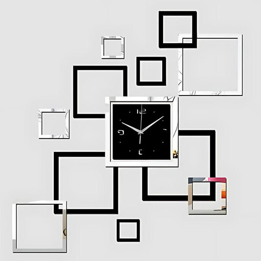 3D DIY Acrylic Wall Clock - Modern Square Mirror Design Stereo Wall Decor for Living Room & Office