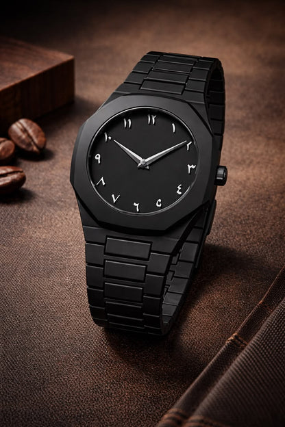Luxury Black Arabic Aura Watch – Minimalist Matte Edition for Men ⌚🖤