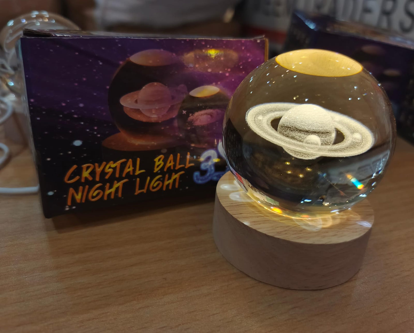 3D Saturn Crystal Ball Night Light with Wooden Base 🌌✨