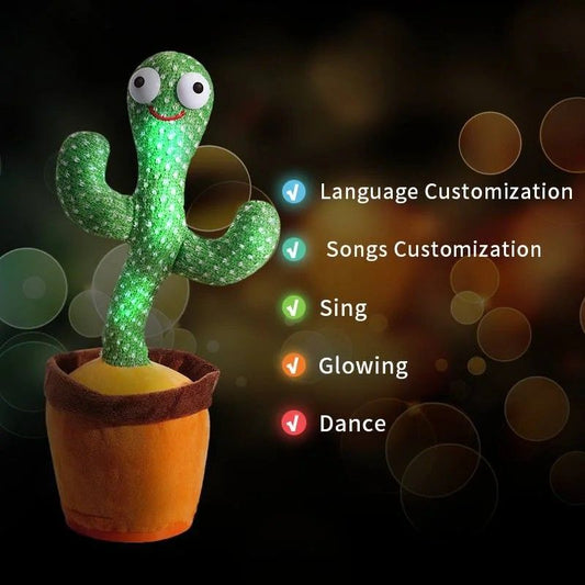 Dancing & Talking Cactus Toy - Electronic Plush Toy with Voice Recording, Music, LED Lights & Mimicry Feature