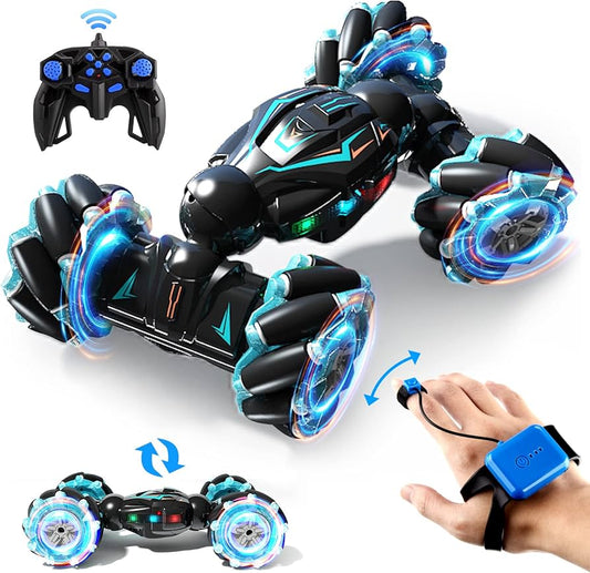 4WD RC Stunt Car - 2.4GHz Gesture Sensor Remote Control Toy with 360° Flips, Lights & Music