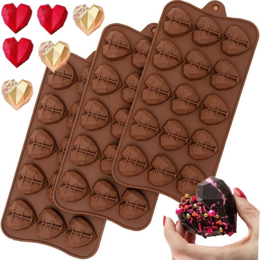 Heart‑Shaped Silicone Chocolate Mold – 3D Diamond Pattern Candy & Cake Mold 💝🍫