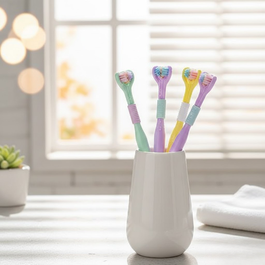 3‑Sided Soft Bristle Toothbrush – Pastel Triple‑Head Deep Cleaning Brush 🦷