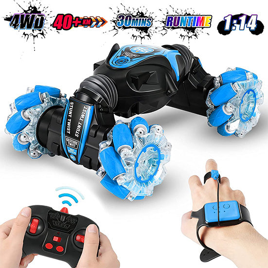 4WD RC Stunt Car - 2.4GHz Gesture Sensor Remote Control Toy with 360° Flips, Lights & Music