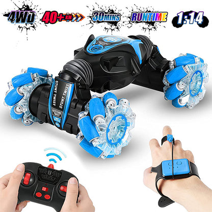 4WD RC Stunt Car - 2.4GHz Gesture Sensor Remote Control Toy with 360° Flips, Lights & Music