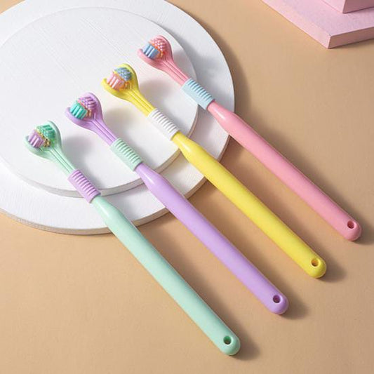 3‑Sided Soft Bristle Toothbrush – Pastel Triple‑Head Deep Cleaning Brush 🦷