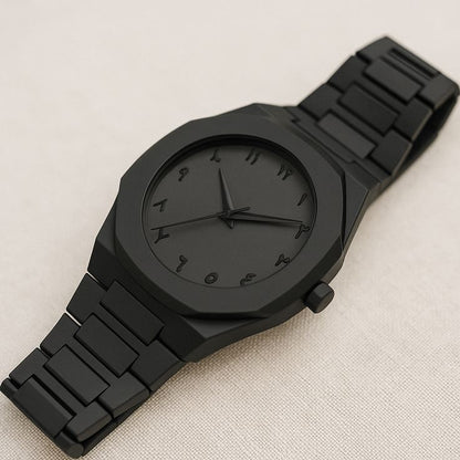 Luxury Black Arabic Aura Watch – Minimalist Matte Edition for Men ⌚🖤