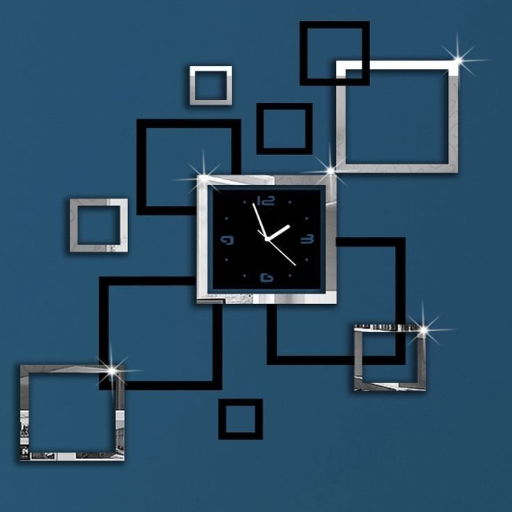 3D DIY Acrylic Wall Clock - Modern Square Mirror Design Stereo Wall Decor for Living Room & Office