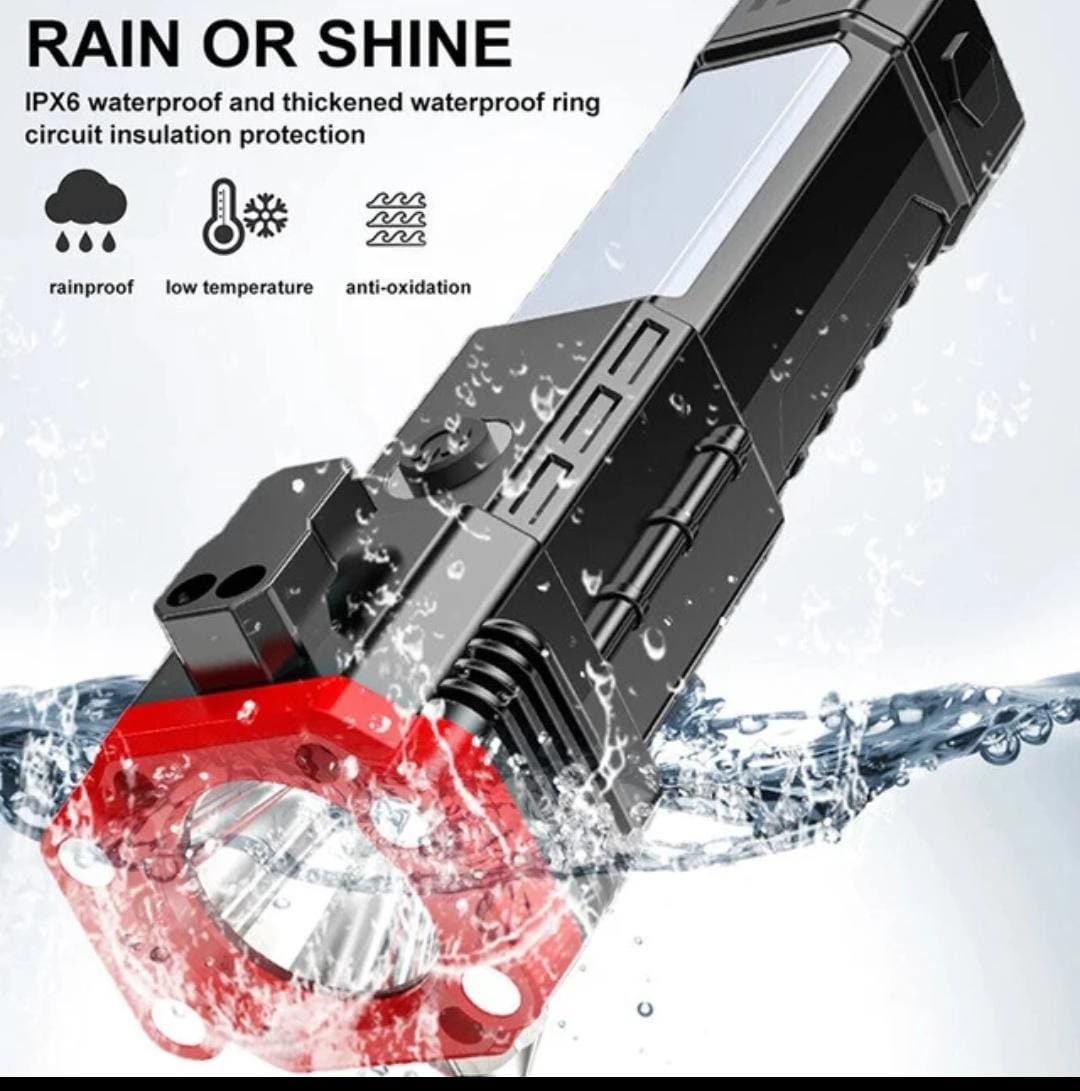 IPX6 Waterproof Rechargeable LED Tactical Flashlight – Rain or Shine Torch 🔦