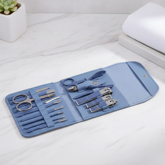 16‑in‑1 Professional Manicure & Pedicure Kit – Dark Blue Stainless Steel Grooming Set 💅✨