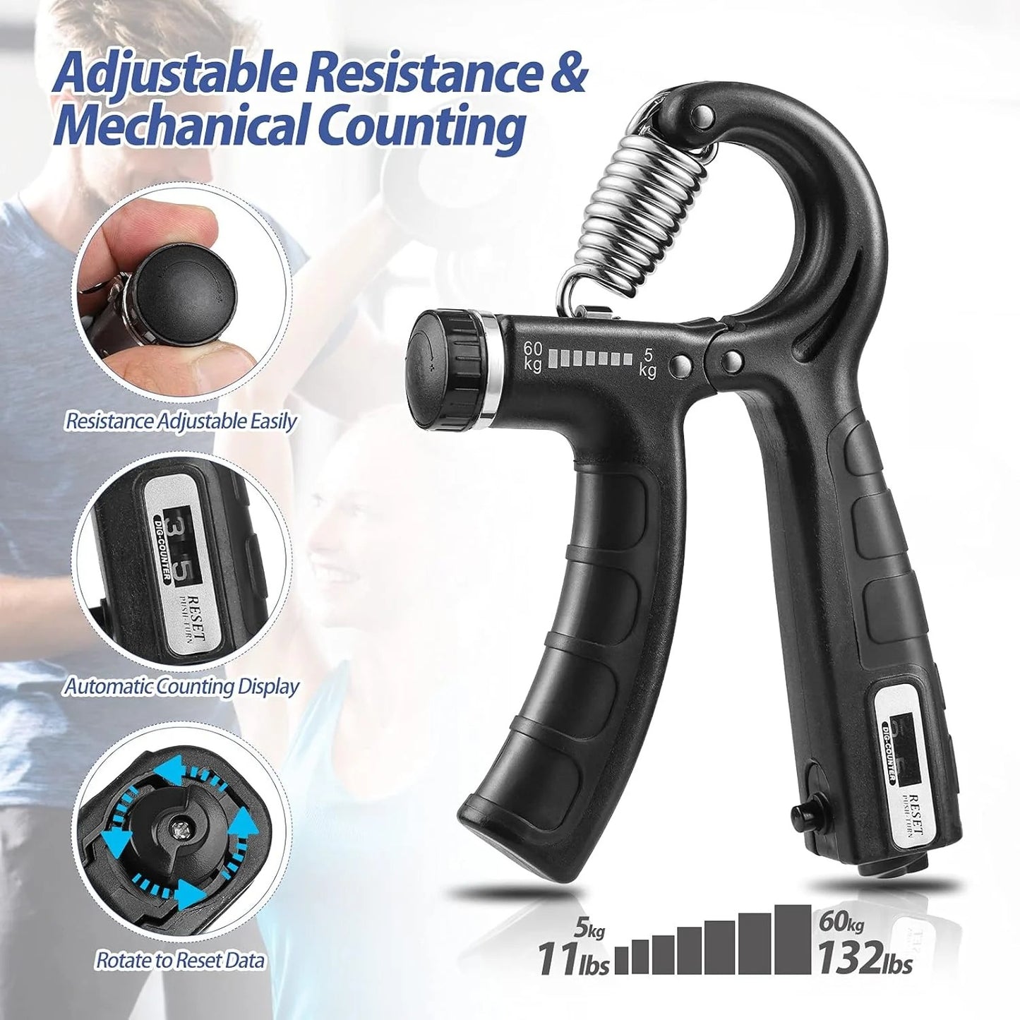 Adjustable Hand Grip Strengthener with Counter